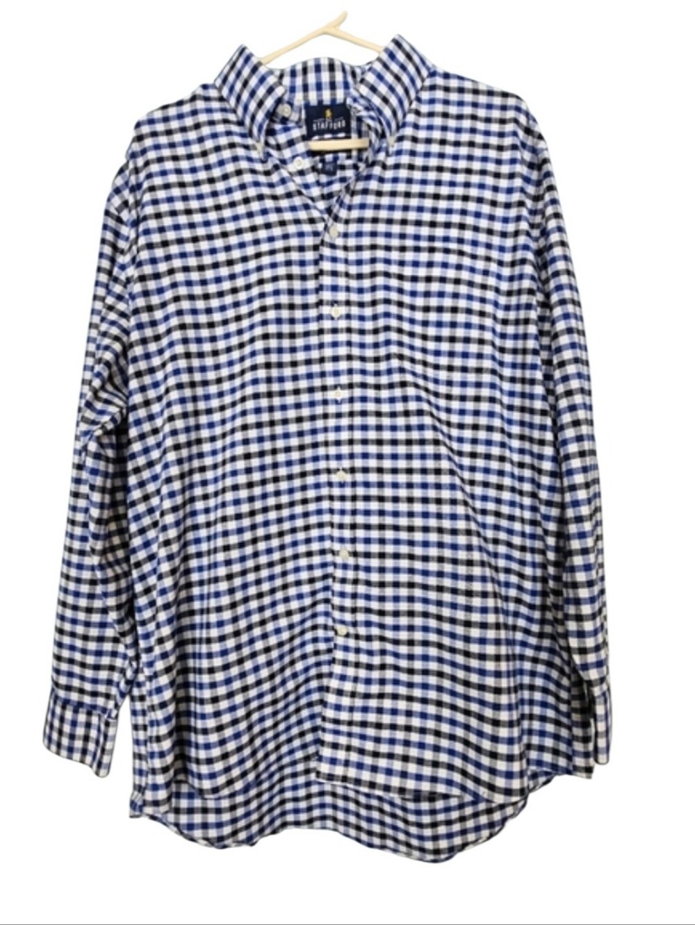 Stafford Wrinkle Free Blue Check‎ Button Down Long Sleeved Shirt Sz 17.5  34-35